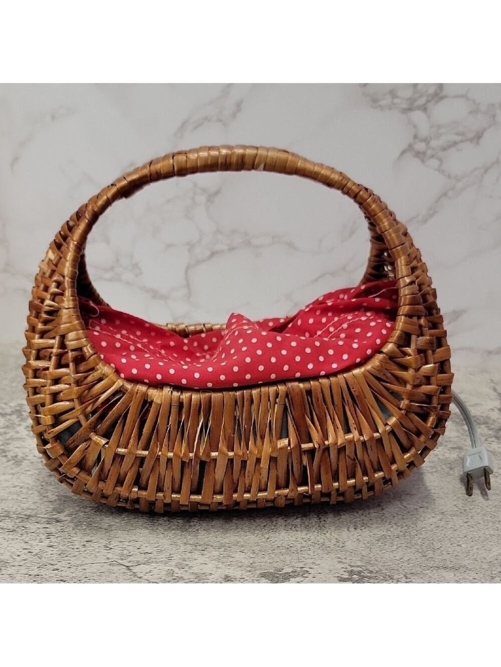 Vintage Woven Basket with Red Polka Dot Lining bun warmer biscuit warmer Norjac